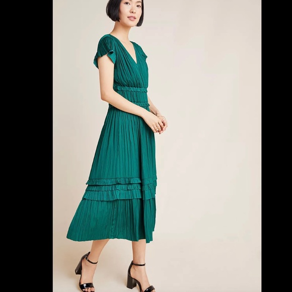 Anthropologie Dresses Anthropologie Current Air Emerald Green Tiered Midi Dress Like New